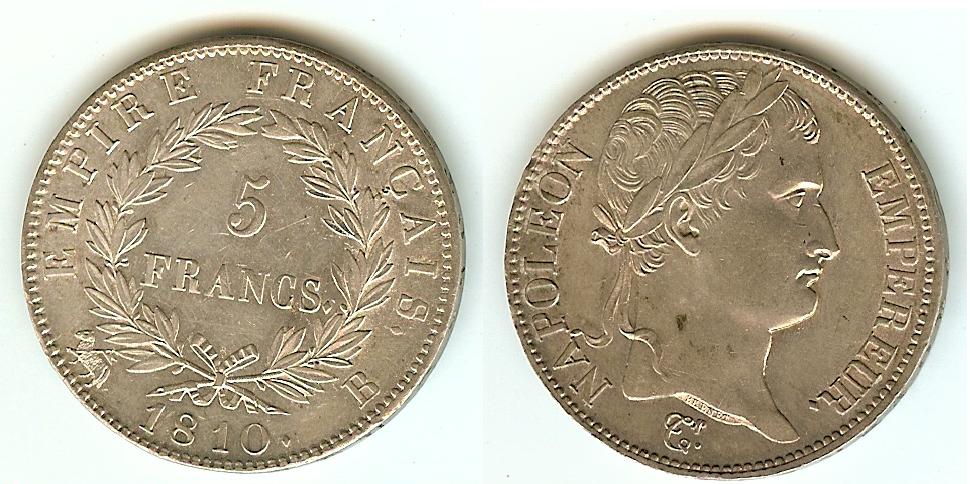 5 Francs Napoléon Empereur 1810B Rouen SUP++